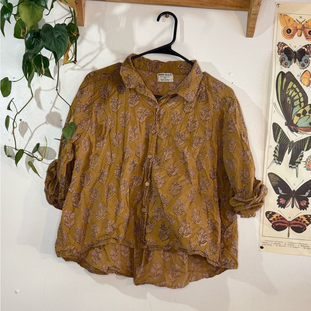 Tree of Life Mustard Button Down Shirt